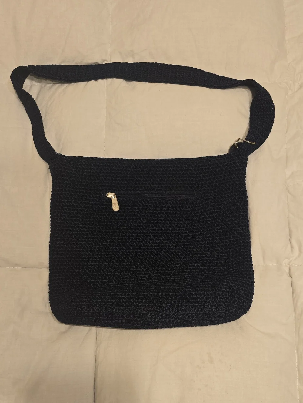 Blue Crochet Crossbody Bag with Front Zip Pocket and Woven Strap